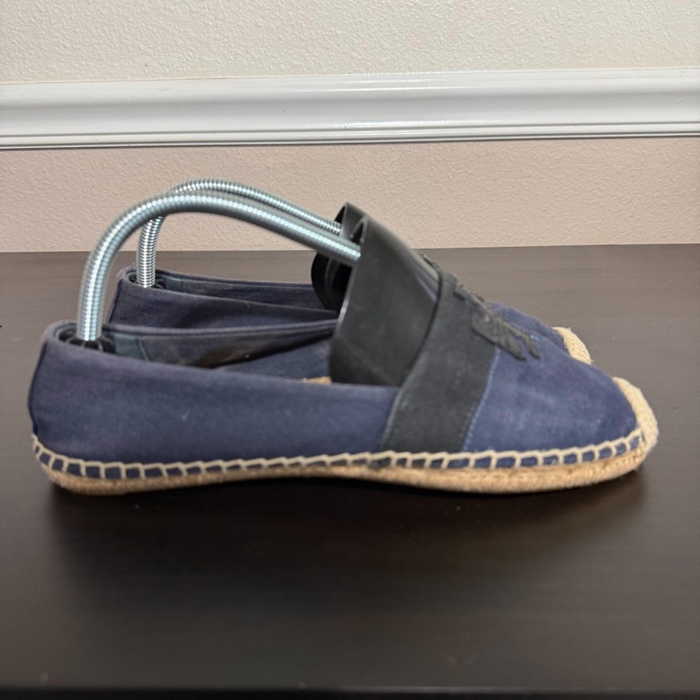 Tory Burch Weston Flat‎ Espadrilles Womens 9 Navy Canvas Classic Slip-On Shoes